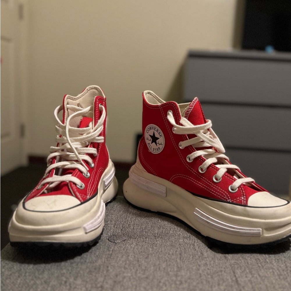 Converse Red High-Top Platform Sneakers with White Soles